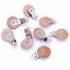 Sutoyuen 10Pcs 30mm (1.18") Natural Wood Pacifier Holder Round Beech Metal Teether Wooden Teething Beads Suspender Clips DIY Pacifier Accessories