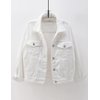 Locachy Women's Casual Denim Jacket Solid Color Basic Long Sleeve Jean Jacket Coat White M