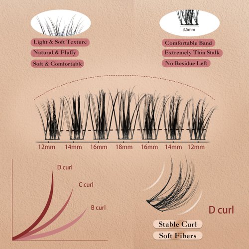 Cluster Eyelash Extensions with Bottom Lashes Left&Right Wispy Eyelashes Clusters D Curl 12-18mm Individual Lashes Soft Matte Black Fluffy Cat Eye Lash Clusters DIY At Home 174pcs, by Momolash