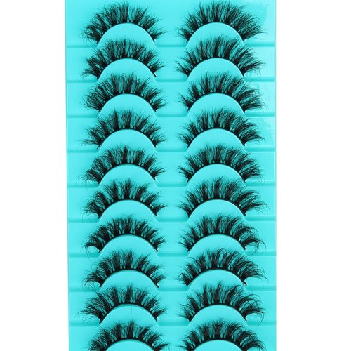 Emotao False Eyelashes Natural Cat Eye Lashes Lightweight 10 Pairs C Curl Wispy Eyelashes Curly 3D Faux Mink Eyelashes Pack (Cat Eye D03)