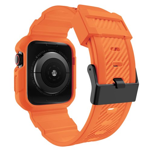 OROBAY Compatible with Apple Watch Band 45mm 44mm 42mm with Case, Shockproof Rugged Band Strap for iWatch SE2 SE Series 9/8/7/6/5/4/3/2/1 45mm 44mm 42mm with Bumper Case Cover Men Women, Orange