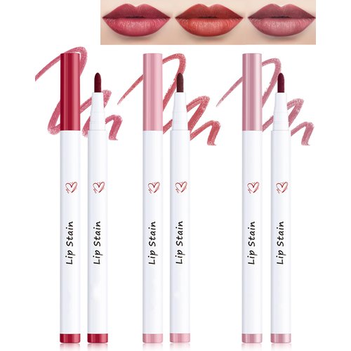 Lip Liner Stain Marker Pen-3Pcs Pink Red Rose Liquid Lip Stain Tint,Longlasting Waterproof Quick Dry Lipstick Lipcolor,Precise Chisel Tip Smooth Lip Gloss Pencil,Lip Makeup Lipstain Pen for Women-SetA