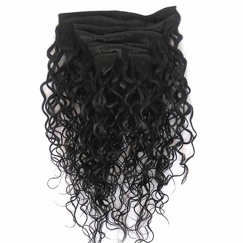 Doren Deep Curly Clip In Human Hair Extensions for Women 8Pcs 20Clips 120g Remy Brazilian Water Wave Hair Natural Black 22 Inches