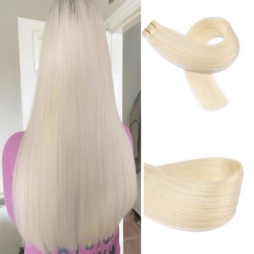 Tape in Hair Extensions, Blonde Human Hair Extensions, 22Inch 60g 20pcs Platinum Blonde Tape on Hair Extensions Real Human Hair Silky Straight Highlight Seamless Glue in Brazilian Human Hair Extensions
