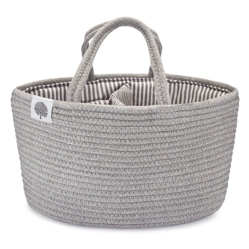 Parker Baby Rope Diaper Caddy Organizer - Nursery Storage Bin and Car Organizer for Diapers and Baby Wipes - Diaper Organizer for Baby Essentials - Gray