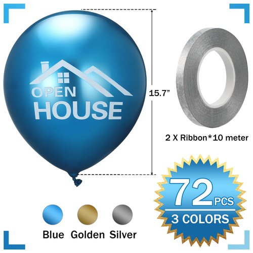 HyDren 72 Pcs Open House Balloons House for Sale Balloons 15.7 Inches Metallic Balloons for Real Estate Balloons Supplies Signs for Open House Yard Sign House Signs