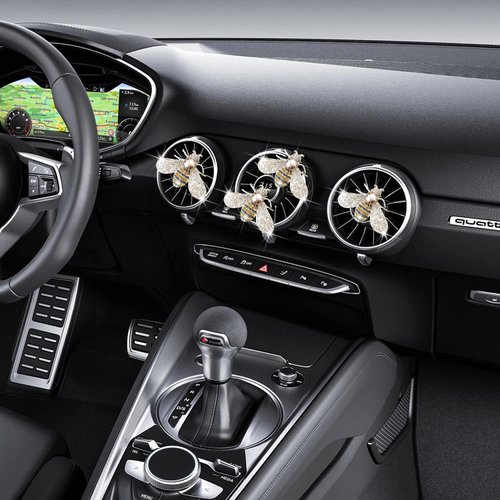 Shiny Bee Vent Clips, Crystal Bee Car Air Freshener Vent Clip Car Bling Interior Decoration Rhinestone Car Bling Accessories(Silver)