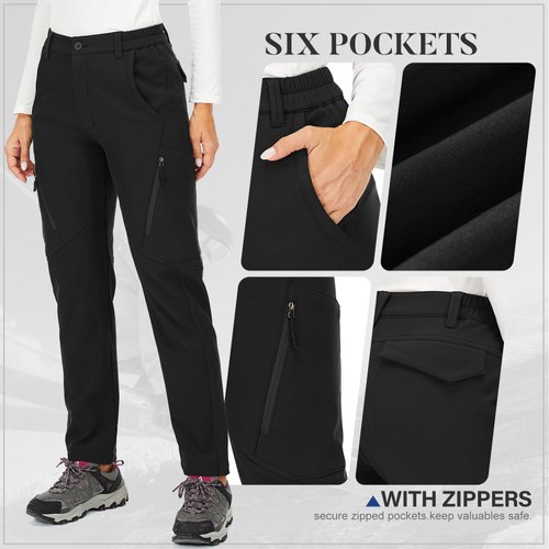 Women's Waterproof Pants Hiking Ski Snow Fish Fleece Lined Insulated Outdoor Golf Travel Pants,6080,Black,19