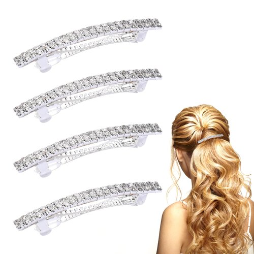 4 Pcs Sparkly Rhinestone Bling Hair Clips, Hair Barrettes for Women, Hair Jewels, Small Silver Ha...