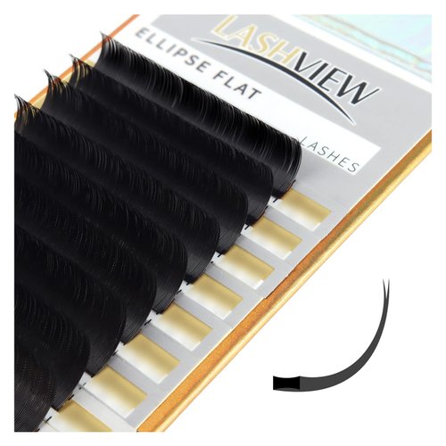 LASHVIEW Eyelash Extensions,Ellipse Flat Eyelash Extensions 0.20mm C Curl 11mm,Mink Black,Individual Lashes,Semi-Permanent Extremely Soft Professional Salon Use