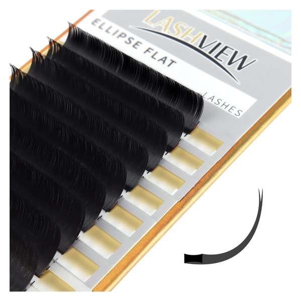 LASHVIEW Eyelash Extensions,Ellipse Flat Eyelash Extensions 0.20mm C Curl 11mm,Mink Black,Individual Lashes,Semi-Permanent Extremely Soft Professional Salon Use