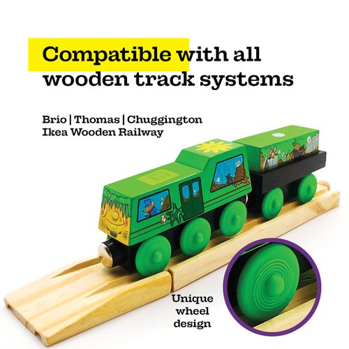 Wooden Garbage Truck Toy - Trashy Terry - Zany Trains Series 1 - Wooden Train Set with Cargo - Compatible with All Wooden Train Sets - Wooden Toddler Recycling Vehicle - Gross Trash Train