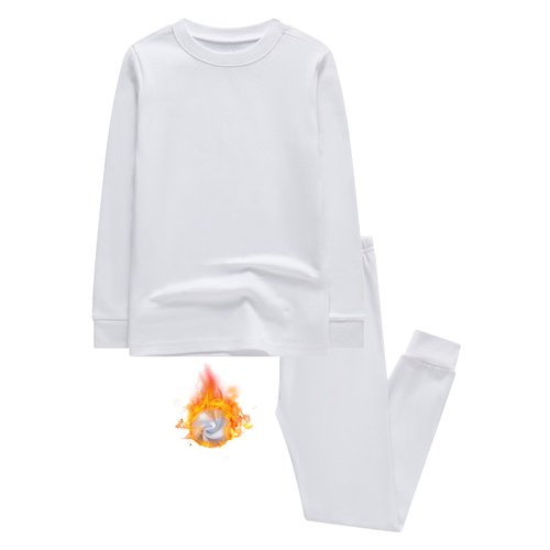 Winging Day Big Kids Girls Boys Soft Comfy Cotton Thermal Underwear Solid Color White Sleepwear Pajamas Pjs 2pcs Set size 14