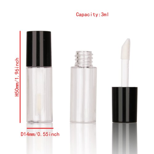 COSIDEA 10 PCS Empty round plastic Black 3ml lip gloss tubes, mini sample size lipgloss tube,0.1OZ lip oil container packing bottle