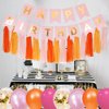 Pink and Orange Happy Birthday Party Decorations, Pink-Orange Groovy Décor Supplies with Banner Balloons Paper Pom Poms Tassels Garland Fringe Curtain for Women Girls Teens Her Birthday