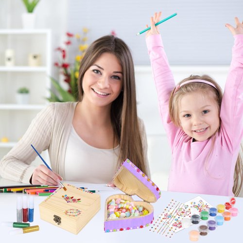 Fennoral 2 Pack Wooden Box Craft Kit for Kids Paint You Own Wooden Jewelry Box DIY Coloring Wooden Treasure Box Arts and Crafts Kit for Girls Art Activity Birthday Gifts