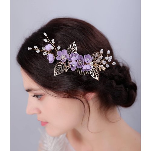 Sither Flower Hair Clip for Wedding Purple Hair Comb for Women Hair Accessories for Bride Hair Clip Headpiece for Wedding Party Prom Gift