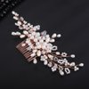Teyglen Pearl Bride Wedding Hair Comb Flower Crystal Hair Piece Bridal Pearl Hair Comb Rhinestone Headpiece Hair Accessories for Women Girls (Rose gold)