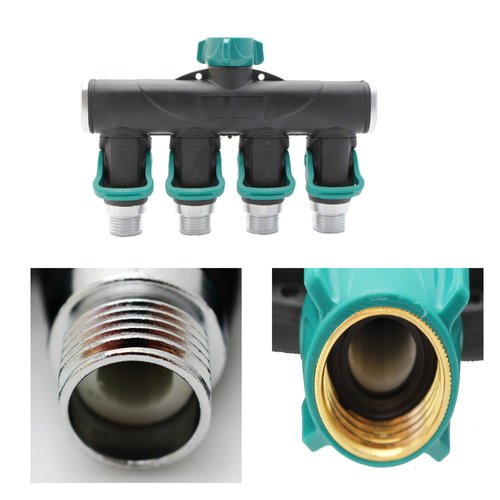 4 Way Garden Hose Splitter Metal Hose Connector, Easy Grip, Easy to Open