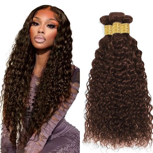 20 22 24 Inch Raivide Hair Color #4 Bundles Dark Brown Water Wave Human Hair Bundles Color #4 Wet and Wavy Bundles Human Hair Chocolate Brown Bundles Hair Weave