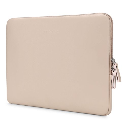 MOSISO Laptop Sleeve Bag Compatible with MacBook Air 15 inch 2024 2023 M3 M2/Pro 16 2023-2019 M3 A2991 M2 A2780 M1 A2485 A2141, 15-15.6 inch Notebook, PU Leather Padded Bag Waterproof Case, Apricot