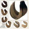 Clip in Human Hair Extensions Blonde Balayage Clip in Real Remy Hair Extensions Double Weft 100grams 4pcs Thick Straight Medium Brown with Caramel Blonde Highlights Extensions for Women 16 Inch