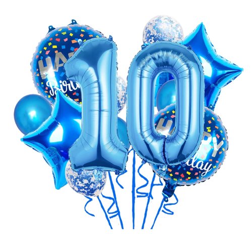 Balloons, 11 pcs Foil Balloons 10 Year Old for 10st Birthday Party Supplies Decoration， Confetti Balloon Kids Party Balloons Birthday Party Supplies 10 Years Old Birthday Balloon for Kids (10th, Blue)