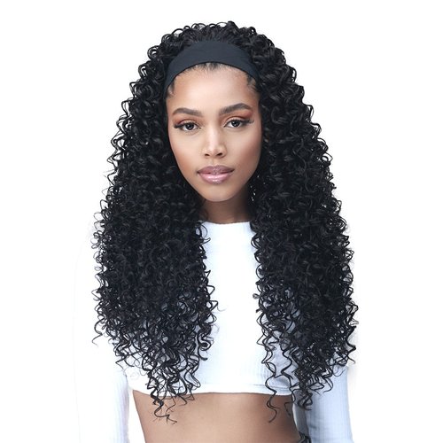 BOBBI BOSS Headband Long Curly Wigs Synthetic Full Wig - M1010 ALISSON, Easy Active Water Wavy Wigs, Premium Synthetic Fiber Wigs with Durable Fashion Band, High Heat Resistant wigs (1B, Off Black)