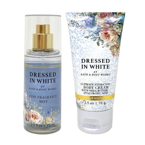 Bath and Body Work DRESSED IN WHITE Mini Gift Set - Body Cream and Fragrance Mist - Travel Size