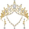 Hicarer 3 Pieces Baroque Queen Crown Set, Tiara Earrings Necklace Crystal Headband Tiaras and Crowns for Women Bridal Wedding Jewelry Halloween Prom Birthday Party Hair Costume Accessories (Gold)