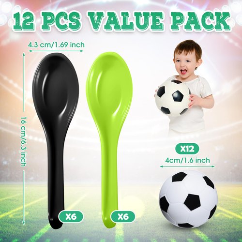 PullCrease Soccer Party Games 12 Pack Soccer Party Spoon Relay Race Toy Set for Teens Adults, Soccer Foam Ball and Spoon Race Game for Sports School Birthday Party Supplies Favors (Classic Colors)