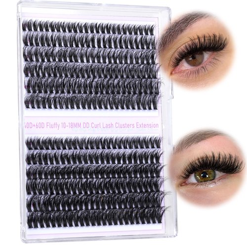Wispy Lash Clusters 40D+60D Fluffy 288Pcs Individual Lashes Clusters DD Curl Eyelash Clusters 10-18MM Cluster Eyelash Extensions Soft Natural Lash Extension Cluster by Pleell