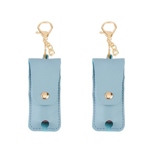 DICOSMETIC 2Pcs PU Leather Chapstick Sleeves Keychain Clip-on Lipstick Holder Portable Lipstick Holder Keychain Mini Lipstick Pouch Lip Gloss Organizer Women Travel Outdoor, Cadet Blue