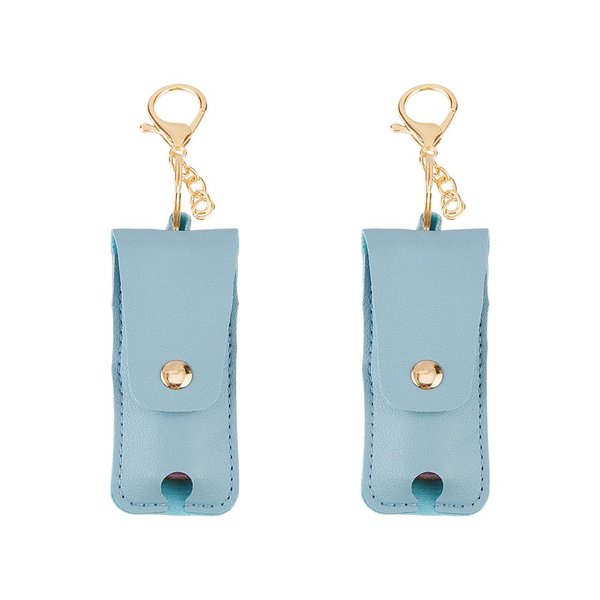 DICOSMETIC 2Pcs PU Leather Chapstick Sleeves Keychain Clip-on Lipstick Holder Portable Lipstick Holder Keychain Mini Lipstick Pouch Lip Gloss Organizer Women Travel Outdoor, Cadet Blue