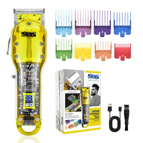 DSP Cordless Professional Barber Clippers - Quiet Hair Cutting Machine, Long-Lasting Battery, Ideal for Fades, Barber Equipment Essentials (Yellow)