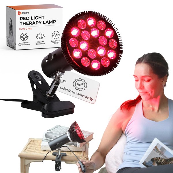 LifePro InfraGlow NIR & Red Light Therapy Lamp - Infrared Red Light Therapy Bulb with 18 LEDs & Clip-On Lamp - at-Home Red Light Therapy for Body, Chronic Pain Relief, Skin Wellness, & Recovery