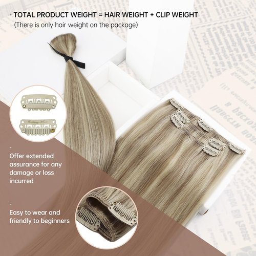 Sunny Clip in Hair Extensions Blonde Clip in Human Hair Extensions Light Blonde Highlighted Golden Blonde Clip in Hair Extensions Real Human Hair Blonde Hair Extensions 7pcs 120g 20inch