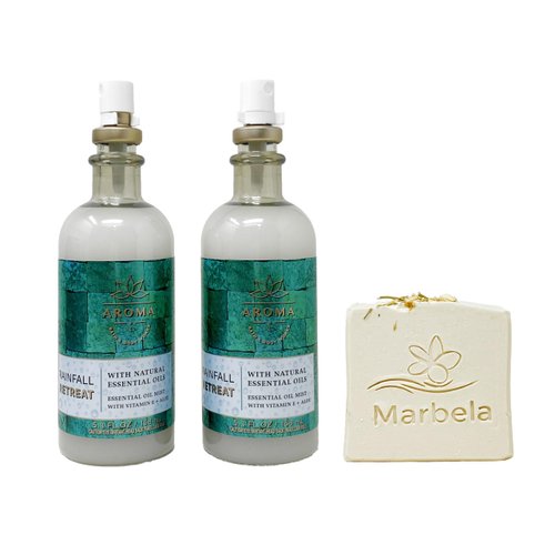 Bath & Body Works Aroma Rainfall Retreat Cucumber Cedarwood -2 Pack of Essential Oil Mist with a Wild Jasmine Bar Soap.