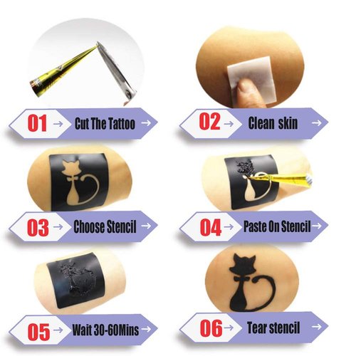 Temporary Tattoos Kit, 6Pcs Semi Permanent Tattoo Paste Cones, India Body DIY Art Painting for Women Men Kids, Summer Trend hand Plaste with 3 Colors(1Pc Bottle,4Pcs Nozzles)20Pcs Adhesive Stencil