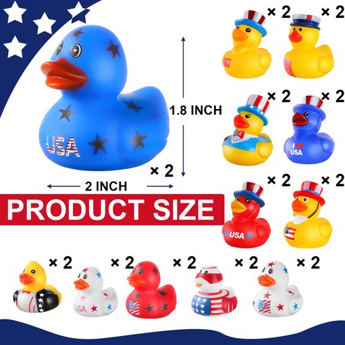 SCIONE Patriotic Rubber Ducks - 24 Pcs Independence Day Novelty Funny Squeeze Baby Shower Bathtub Ducks for Fourth of July Party Supplies