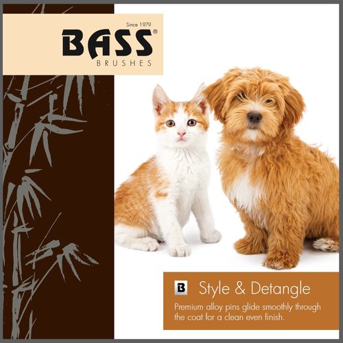 Bass Brushes | Ultra-Flex | Style & Detangle Pet Brush | Ultra-Flex Nylon Bristle | Pure Bamboo Handle | Full Oval | Dark Finish | Model A24-DB