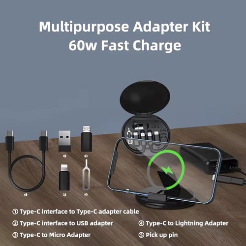 Tek Styz Multi-USB 60W Charging Adapter Cable Kit Compatible with Asus ROG Phone 5s Conversion Plus Stand, 5Gbps Data Transfer USB-C MicroUSB Card Pin Holder Storage