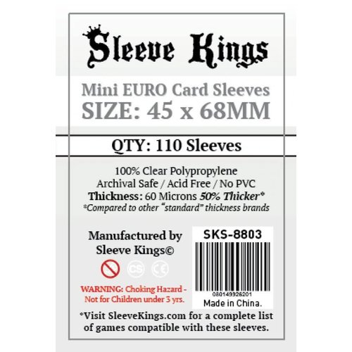 Sleeve Kings Mini Euro Card Sleeves (45x68mm) - 110 Pack, 60 Microns