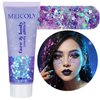 MEICOLY Light Purple Body Glitter,Chameleon Purple Mermaid Face Glitter,Halloween Festival Rave Glitter Makeup,Sequins Glitter Face Paint,Hair Chunky Glitter,Sparkling Glitter Gel for Women,50ml