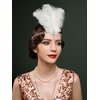SWEETV 1920s Headpiece Crystal Rhinestone Hair Band, Roaring 20s Great Gatsby White Feather Flapper Headband