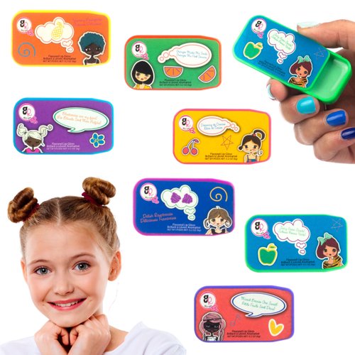 Expressions 7pc Lip Gloss Slide Tin Collection - 7 Fun Fruity Flavors and Colors, Assorted Easy-Slide Lip Gloss Tins for Girls and Teens, Makeup Gifts for Girls