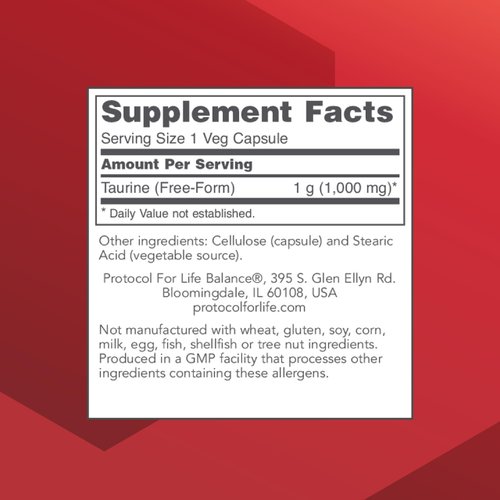 Protocol Taurine 1,000mg - Amino Acid Like - Muscle, Heart, Brain, and Eye Health - 100 Veg Caps