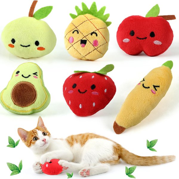 6Pcs Christmas Cat Gifts Cat Catnip Toys Fruit Catnip Toys Kitten Interactive Toys Pineapple Avocado Banana Cat Toys Cat Chew Toy Soft Plush Interactive Catnip Cat Toys for Cat Lover Cat Gifts Indoor