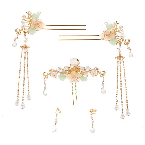 5Pcs Orchid Flower Tassel Hair Clip, Crystal Rhinestone Pearl Hanfu Hair Pins, Chinese Hair Stick Pins Sets, Retro Chinese Hanfu Floral Wedding Brides Hair Accessories for Women Girls