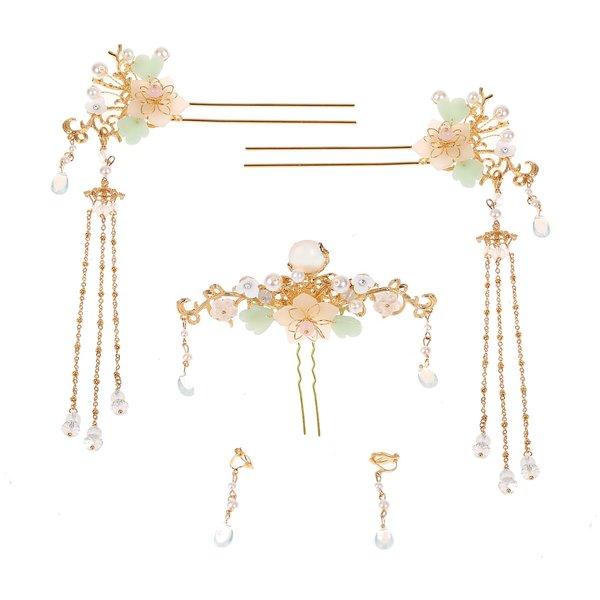 5Pcs Orchid Flower Tassel Hair Clip, Crystal Rhinestone Pearl Hanfu Hair Pins, Chinese Hair Stick Pins Sets, Retro Chinese Hanfu Floral Wedding Brides Hair Accessories for Women Girls